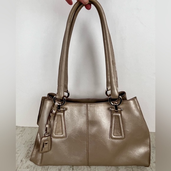 LIZ CLAIBORNE Large Bronz Hobo Bag Gorgeous Patina Multipockets Zippered - Picture 1 of 16